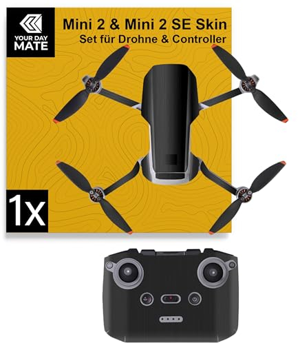 Drohnen Skin, 1 Set, kompatibel mit DJI Mini 2, DJI Mini 2 SE, Black Metal Design, zum Aufkleben, Aufkleber Gesicht Drohne, Drone Sticker Kit, Schutzfolie Tarnung Gehäuse, Klebesticker Außenhülle oben