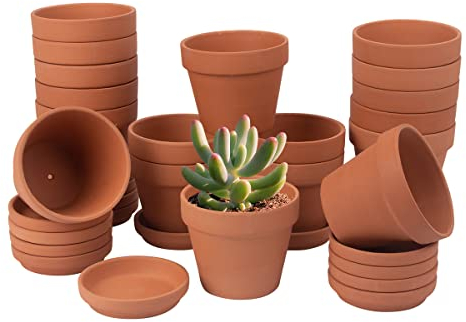 Lot de 17 pots de fleurs en terre cuite de 10,2 cm avec soucoupe en argile, céramique, cactus, fleurs, plantes grasses, pépinière, jardin, terre cuite (10,2 cm)