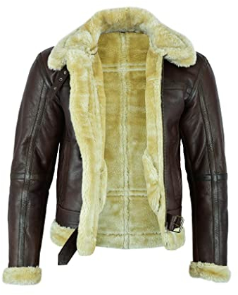 Leatherick Giacca in pelle marrone con spesso shearling Montone Flying Jacket (M)