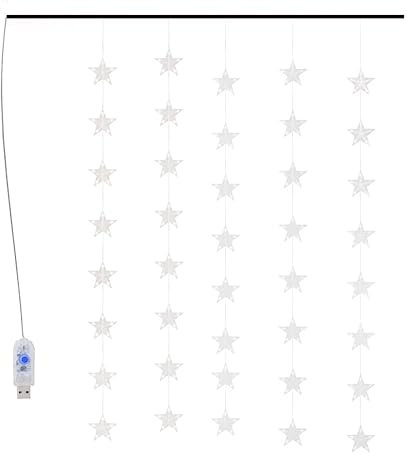 vidaXL Cortina de Luces Estrellas, Adorno Luminoso con 8 Funciones 200 LEDs, Luces para Navidad Fiestas, Cadena Decorativa de Luz, Blanco Frío