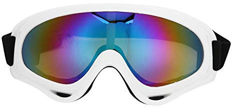 Occhiali da Sci, Occhiali da Sci Antivento per Bambini PC, Occhiali da Snowboard e Moto, Occhiali da Ciclismo Leggeri, Ampia Vista, Unisex per Sport All'Aria(Pellicola a colori con cornice bianca)