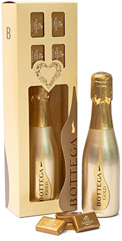 Bottega Prosecco Gift Set - 1x Bottega Gold DOC 200ml, 4x Godiva Belgium Mini Milk Chocolates - Luxury Sparkling Prosecco Gifts for Women, Mum Gifts - Chocolate and Wine Gifts For Women, Birthday