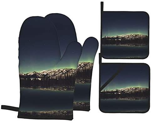 Northern Aurora Ofenhandschuhe und Topflappen-Sets, Futter für Küche, Backen, Grillen, 4 Stück