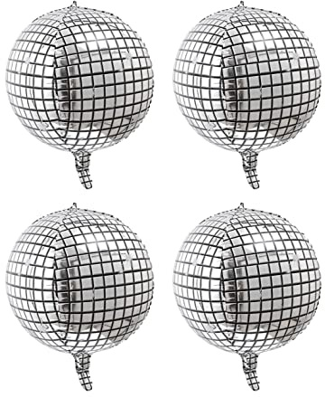 WANGCL 4 Stück Discokugel Luftballon 22 Zoll Folienballons Luftballons Metallic für 70 80 Er Jahre Disco Party Deko (Silber)