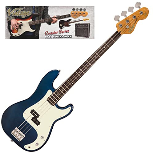 VINTAGE V40 COASTER BASS GUITAR PACK - CANDY APPLE BLUE