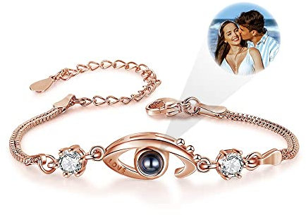 Jeweidea Armband mit Foto Projektion Personalisiertes Armband mit Bild Gravur Silberanhänger mit Bild im Inneren Für Mutter Freundin Frau Geburtstag Schmuck