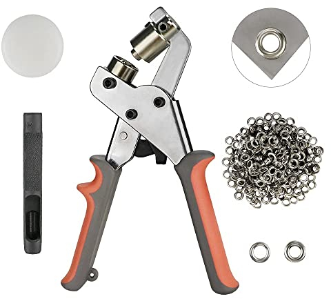 OITTo Grommet Tool Kit 3/8 Zoll Grommet Press Zange, Handlochzange Tragbare Ösensetzzange mit 500 Stück 10 mm silbernen Ösen, Locher, Locher
