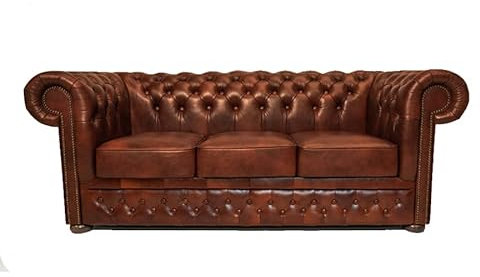 Chesterfield Sofa First Class - The Chesterfield Brand | 3 Sitzer Sofa | 100% Leder, handgefertigt, Original Chesterfield | Breite 200 cm | Cloudy Karamell