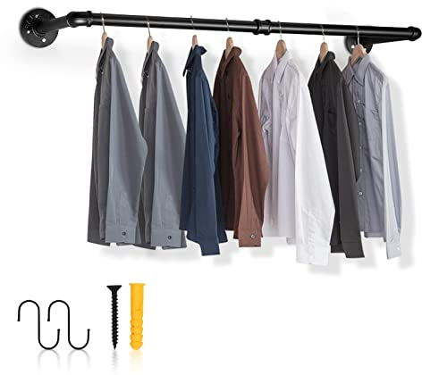 Gimisgu Kleiderstange Wandmontage Garderobenstangen 1er Set 92cm Robuste Kleiderständer 65 kg belastbar Schwarz Wandgarderobe Platzsparend für Flur Wohnzimmer Schlafzimmer