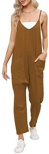 Cegerne Salopette Donna Jumpsuit Premaman Tuta Estiva Pantaloni da lavoro Jumpsuit Tuta ampia senza maniche con ampie tasche, Marrone, L