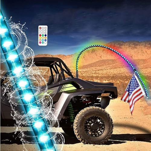Kanduo JSY 1 PIÈCES LED Fouet Lumières, 360 ° Spirale LED RVB Chase Danse Lumière, Offroad Avertissement Fouets D'antenne Éclairés Feux de Fouet à LED (Size : 3FT)