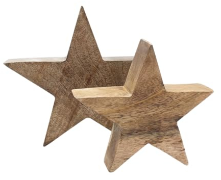 Mango Holz Stern 2er Set - 20 und 15 cm - Deko Weihnachtstern zum Stellen - Advent Winter Weihnachten Tisch Fenster Aufsteller Dekoration