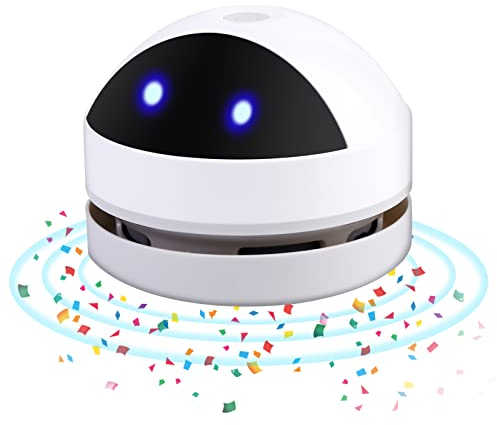 Delamiya Mini Aspirateur de Table Rechargeable par USB, Portable, Sans Fil, Haute Puissance d'Aspiration pour Bureau, Maison et Voiture - Blanc