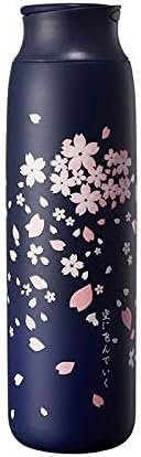 Japanese Style Bottle Insulated Tumbler Stainless Steel Travel Mug 470ml Big Water Bottle Cherry Vacuum Flask Coffee Mug /62 (Color : Navy, Size : 470ml)
