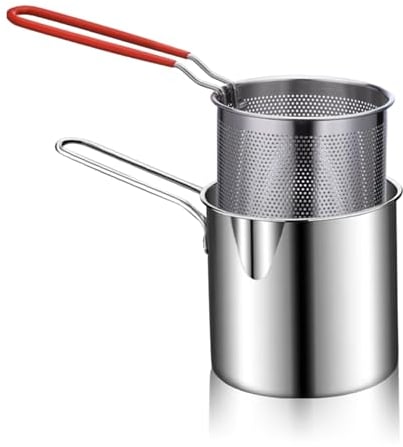 Deep Fry Basket, 304 Stainless Steel Deep Fryer Pan, Frying Pan Stock Fry Pot with Strainer Basket and Handle for Frying Shrimp