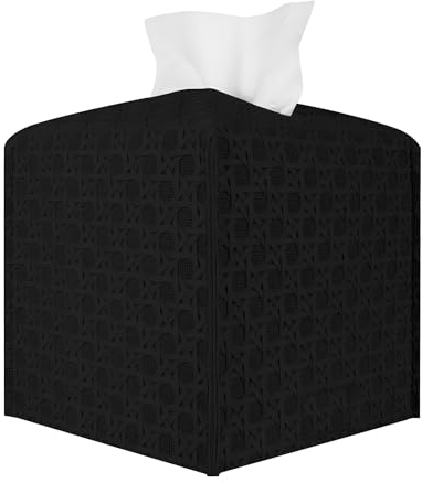 Ulife Mall Quadratisch Kosmetiktücherbox,PU Leder Taschentuchbox NachfüllbarTücherbox Verdicktes Dekorativ Taschentücher Box 12.7x12.7x12.7cm| schwarz