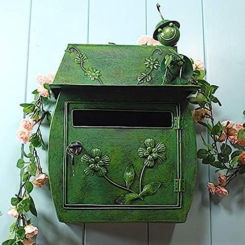 Ländlicher Briefkasten im Vintage-Stil, nostalgischer Charme, Heimdekoration, Bauernhaus-Design, Briefkästen für draußen, 6 Anti-Rost-Prozess-Top-Insekten-Design, 400 x 300 x 160 mm, grün