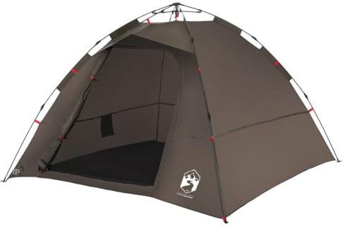 vidaXL Angelzelt 4 Personen, Karpfenzelt mit Quick-Release-System, Campingzelt mit E-Anschluss, Anglerzelt Zelt, Braun 190T Polyester