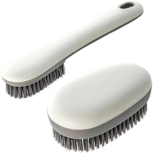 Laundry Stain Removal Brush Shoe Cleaning Brush 2 Pack Scrub Brush Set for Stains Small Scrub Brushes for Cleaning Easy Grip Household Cleaning Brushes Perfect for Cleaning Sneakers, Fabrics (White)