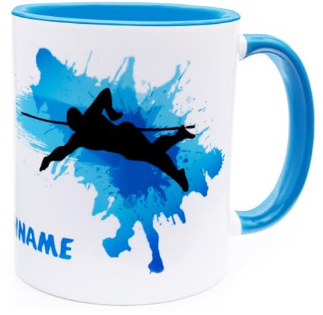 Schwimmen Sport Tasse mit Namen Becher personalisiert Geschenk Zubehör Ausrüstung Deko Equipment Trainer Leistungs Schwimmer Schwimmerin Artikel Mann Frau Kind Erwachsene Jugend Keramik 330ml