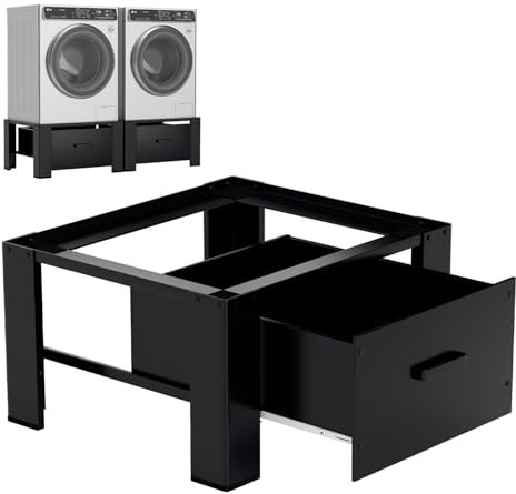 Izrielar 2 estantes para lavadora con cajón de 62,5 x 54,5 x 32,5 cm, armario bajo para lavadora de hasta 150 kg, estante para lavadora, base negra