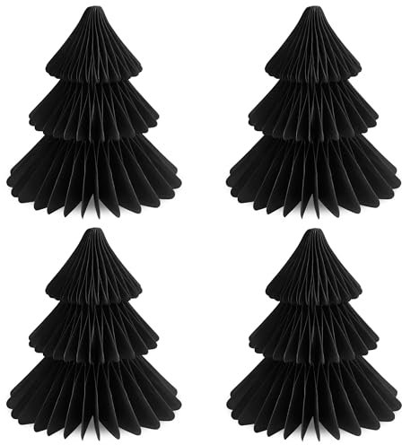 Frau WunderVoll® Papierbaum matt schwarz Magnetverschluss 4er Set Ø13cm H14cm / Tannenbaum Weihnachtsbaum Weihnachten Dekoration Tischdeko Weihnachtsdeko Weihnachtsdekoration Fenster-Deko