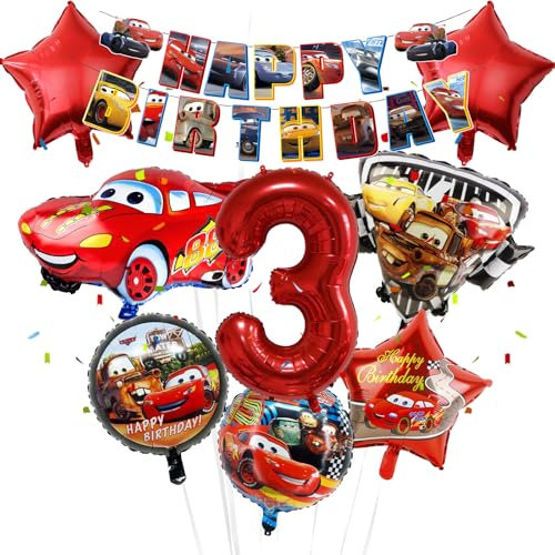 Auto Geburtstagsdeko 3 Jahre Luftballons Jungen- Rot Kindergeburtstag Deko Car Folienballon Happy Birthday Geburtstag Balloon Partyzubehör für Kinder Racing Theme Party Geburtstag Supplies ballon