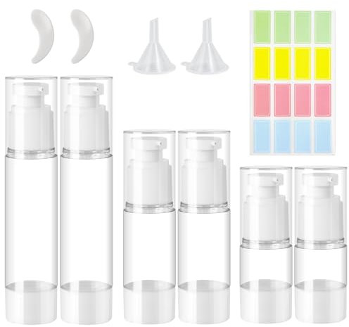 ZDNT 6 Stück Airless Pumpspender,Creme Spender Pumpflasche Leer,Nachfüllbar Vakuum Kosmetikbehälter,Vakuum Reiseflaschen zum Befüllen mit Aufkleber Spatel für Reise Lotionen Shampoo Kosmetik