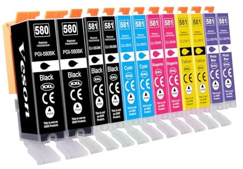 PGI-580 XXL CLI-581 XXL Druckerpatronen (Inklusive Pb 581XXL) Kompatibel für Canon 580 581 Multipack Patronen für Pixma TS8150 TS8151 TS8250 TS8251 TS8252 TS8350 TS8352 TS9150 TS9155 TS9100, 12er-Pack