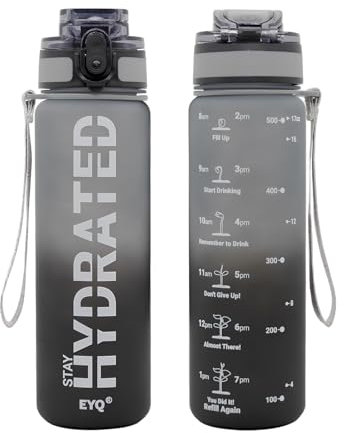 EYQ 500ml Trinkflasche, Wasserflasche, Tritan BPA Free Auslaufsicher Sport Flasche, Sportflasche mit Zeitmarkierung für Schule Fitness Gym Sport