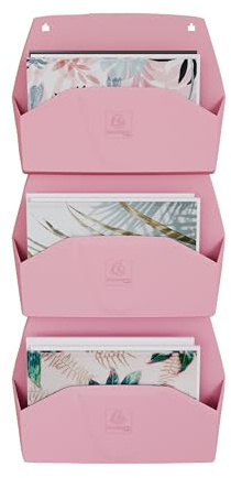Exacompta - Ref 61171D - Box of 3 Horizontal Wall sorters 3 compartments AUTENTIK, A4 Wall displays, Document Holders, Wall Bins - Dimensions: D 43.6 x W 39.6 x H 10.2 cm - Candy Pink