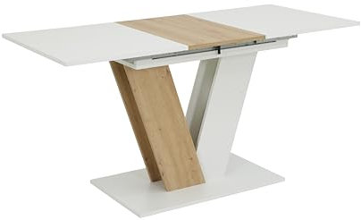 Hela Tische, Esszimmertisch Siena, Dekor Weiß/Artisan, Synchron-Auszug, V-Säulen-Gestell, 110x70 cm