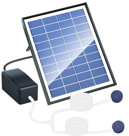 Kit de bomba de aire con energía solar, aireador solar de estanque de 10 V, 6 W, oxigenador solar con bomba de aire, mangueras de aire y piedras de ventilación para jardín, pecera, piscina, estanque