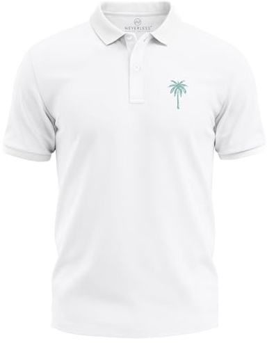 Neverless® Poloshirt Herren mit Palmen-Logo Kurzarm Polo Sommer Casual Look Modern Fit Fashion Weiss XL