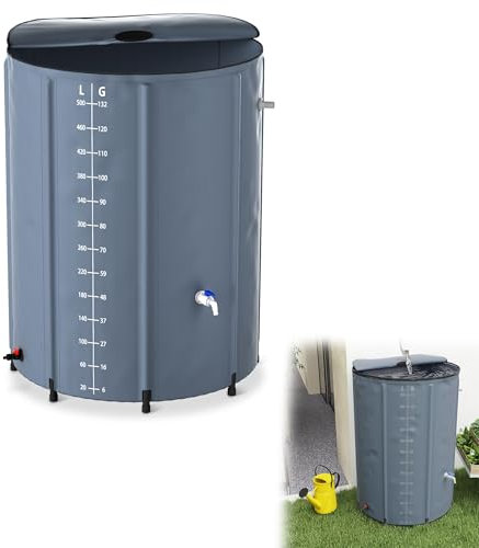 YRHome 500 Liter Faltbare Regentonne Regenwassertonne Regenwassertank UV-stabil & witterungsbeständig Mit Überlaufschutz & seitlicher Skala Kompakt für Garten, Balkon, Camping Anthrazit