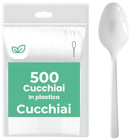 500 Cucchiai Bianchi Riutilizzabili e Riciclabili - Pacco da 500, 16,5 cm, Lavabili in Lavastoviglie - Perfetti per Dolci, Gelato, Zuppe e Dessert