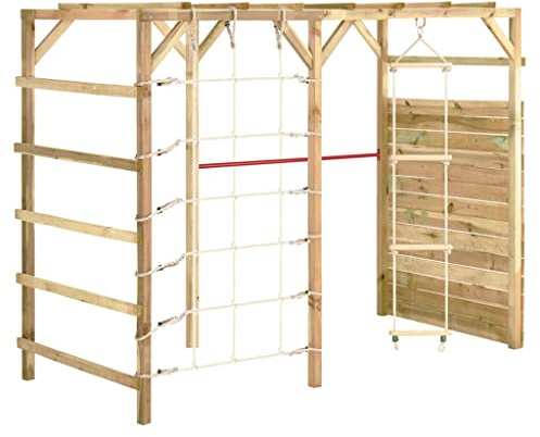 GoldiCoo Klettergerüst für Kinder Outdoor 240x100x170 cm – Spielturm mit Leiter, Kletterwand, Netz & Stange – Imprägniertes Kiefernholz & Stahl – Garten-Spielgerät bis 50 kg