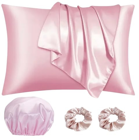 MLPKOI Taie d Oreiller en 50x75 Lot de 2, pour Cheveux, Housse Oreiller Protège Peau et Cheveux, Bedding Housse Coussin Douce, Ultra Douce, avec 2 Cordon de Cheveux 1 Bonnet, par envelopp
