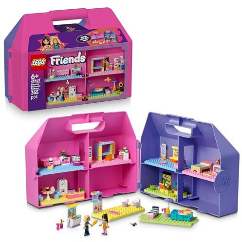 LEGO Friends Kreativer Puppenhauskoffer - Reisespielzeug mit 8 Zimmer Haus, 2 Minifiguren & Zubehör - Kinderzimmer Deko - Geschenkidee für Mädchen ab 6 Jahren - 42697