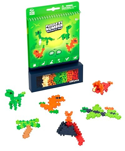 Plus Plus Building Blocks Toy - Puzzle by Number Travel Games Activity Book, Kids Construction Toys, Creative Learning Resources and STEM Play - Girls and Boys Toys Age 5 Plus - Dinosaurs