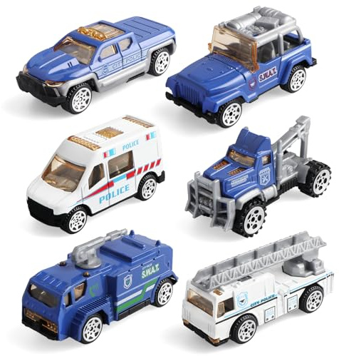 victob 6 Pack Police Rescue Truck Toy for Kids - 1/64 Scale Mini Diecast Police Vehicles - Push and Go Play Cars for Kids Boys Girls Birthday