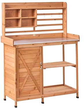 Pflanztisch mit Stauraum Tannenholz Eisen Hellbraun 113x46x148 cm Meldola