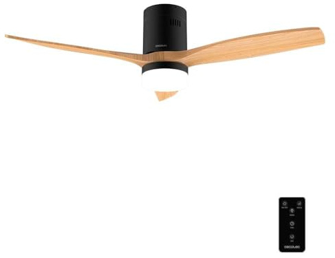 Cecotec Deckenventilator EnergySilence Aero 5600 Classic Black&LightWood | 40-W-DC-Motor, 132 cm, 20-W-LED-Licht, 3 Flügel, 6 Stufen, Fernbedienung, Timer bis 8 Std.