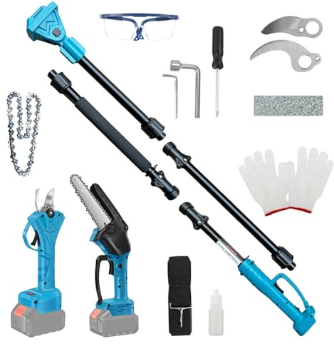 4-in-1 Cordless Pole Saw,Chainsaw & Pruning Shears for Makita 18V Battery | 8IN Brushless Chainsaw &30mm Pruning Shears 15ft Max Reach Telescopic,180° Adjustable,Tree Pruner Tree Trimming (No Battery)