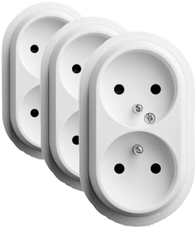 DEBFLEX - Caly - Prise Électrique 2P+T Double/1 Poste - Prise Murale 16A avec Terre - Plastique - Installation Encastrée - Blanche - 125 x 85 x 40 mm (Lot de 3)