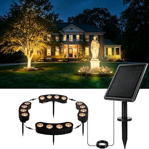Solar Palm Tree Lights Outdoor, 7.9x9.1 inch &4000mAh Solar Panel with USB Port, Ring LED Uplights for Tree, 3-In-1 (Stake/Strap/Wall Mount), IP65 Waterproof, Landscape Spotlights for Garden, Yard