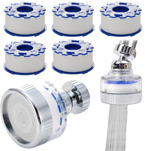 GXGM Filtro Acqua Rubinetto, filtri rubinetti lavandino,Filtri per Rubinetti Acqua con 5 Elementi Filtranti in Cotone, Filtro Anticalcare Rubinetto Per Cucina, Bagno, Lavandino
