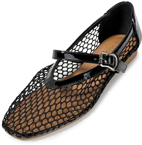 MISSCAI Ballerines Femme Été Mary Jane en Maille Ajourée Chaussures Plates Élégantes avec Bride et Boucle Bout Fermé Ballerines Respirantes pour Bureau Mariage et Casual