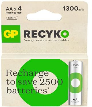 BT 4 x AA Rechargeable 1300mAh ReCyko+ Batteries | Up To 300 Charges Per Battery |Pre-charged Holds Power up to 80% after 1 Year