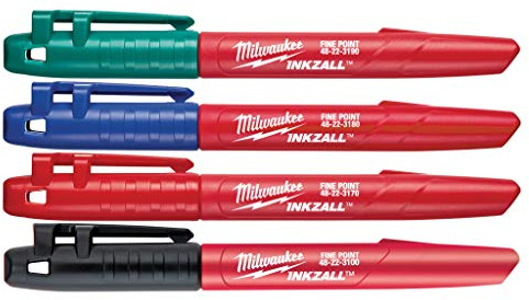 Inkzall Jobsite Markers - Black, Blue, Green, Red, Pack of 6 (24 total)